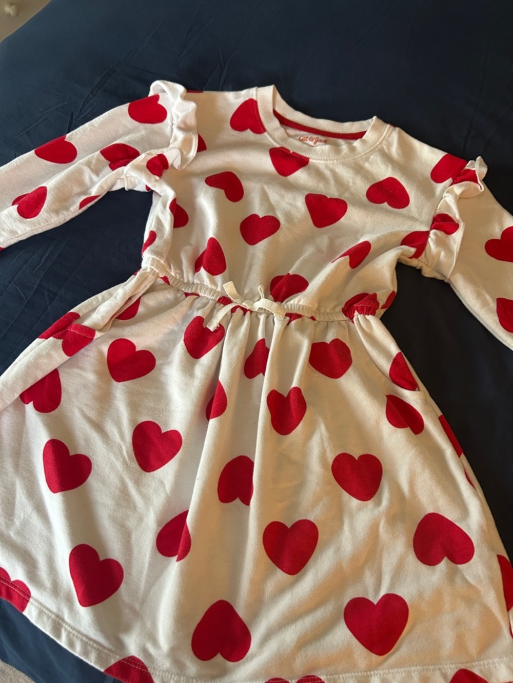 White cat & jack girls Heart Print Long Sleeve Dress with Red Hearts